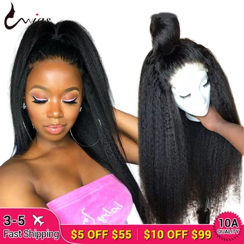 

Uwigs Brazilian Kinky Straight Wig 13x6 Deep Part Lace Front Human Hair Wigs Pre Plucked Yaki Remy Wigs For Black Women 8-26"