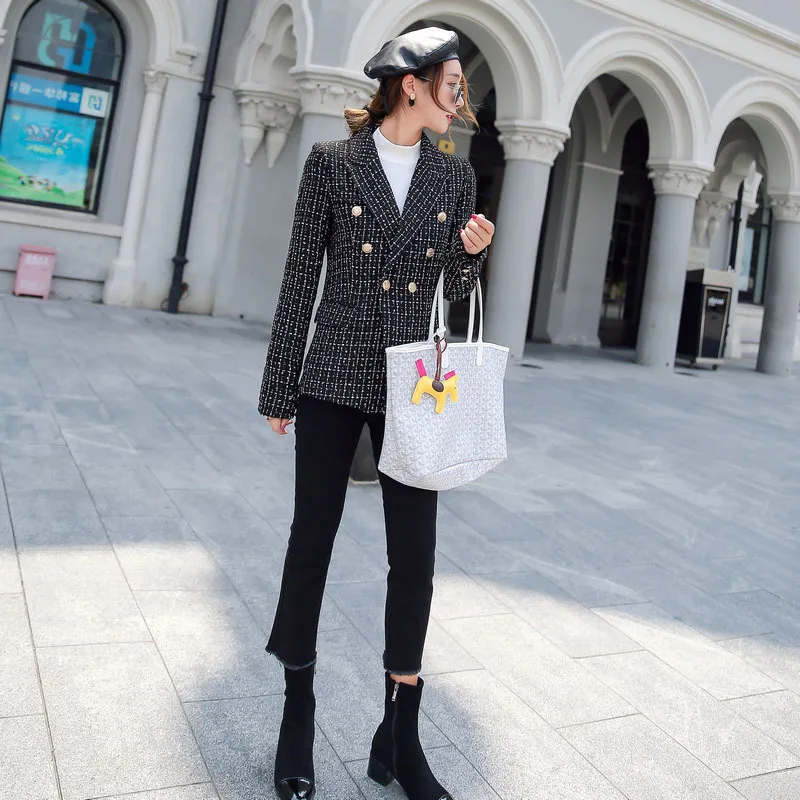 

Photo Shoot 2020 Spring New Style Graceful Plaid Small Suit Coat Retro Korean-style Double Breasted Suit Jacket