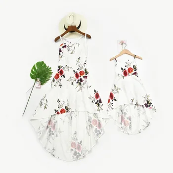 

Strapless Strap Mother Daughter Dresses Mommy and Me Clothes Flower Mom Mum Mama and Girls Dress Family Matching Outfits Look