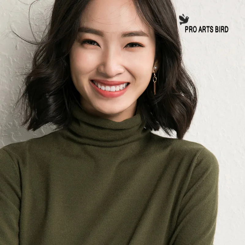 

Autumn And Winter New Versatile Pile Collar Long Sleeves Female Sweater High Collar Pullover Wool Sweater Solid Color Warm Slim