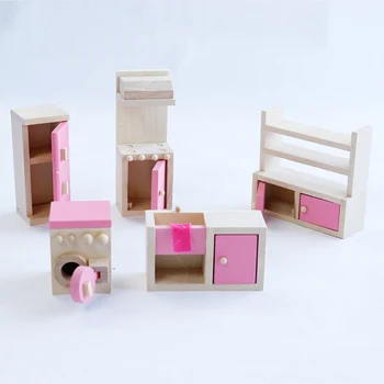 

Pretend Play Mini Furniture Set Wooden Mini Furniture for Doll House for Kids toys for children game educational 2B01