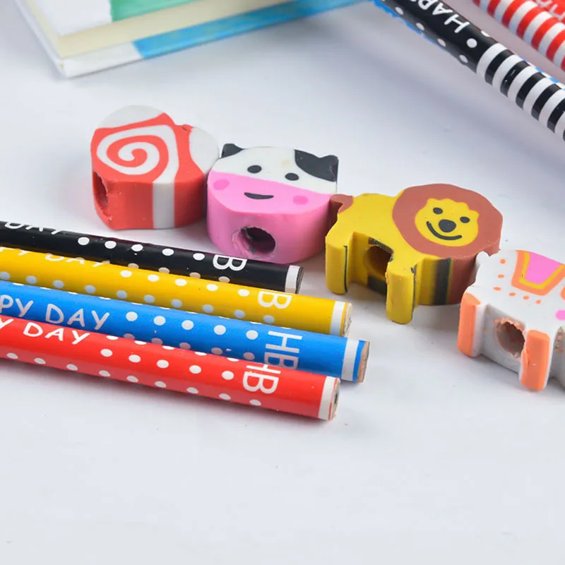 10pcs/package cute wooden animal student standard pencil and rubber head children learning cartoon personality pencil gift
