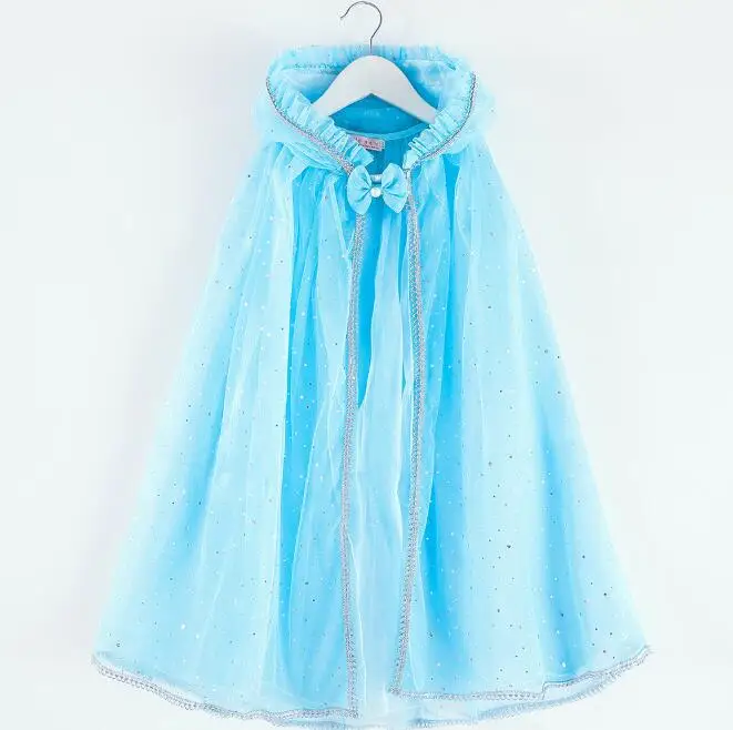 Hooded Cloak Летне-осенний плащ для девочек, сетчатая Мантия с блестками, Детский карнавальный костюм, платье принцессы Эльза, Белль, Аврора, Золушка, одежда Sofia - Цвет: Hooded Cloak