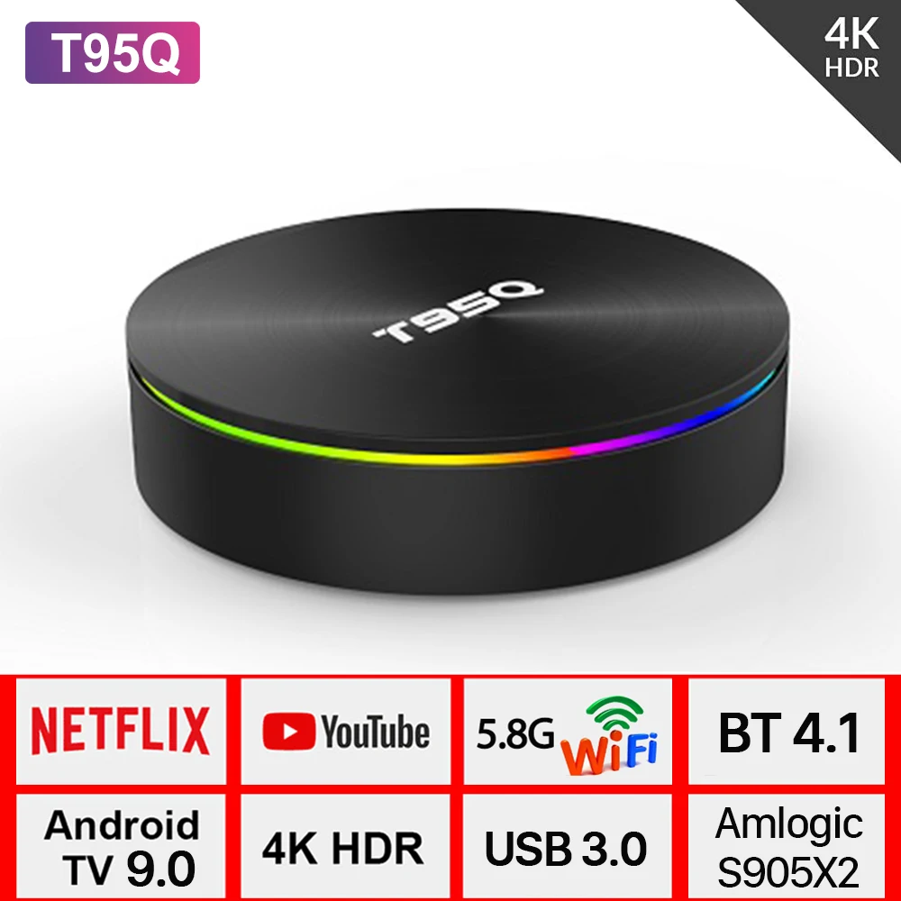 T95Q Android 9,0 ТВ приставка 4K медиаплеер 4 Гб DDR3 32 ГБ/64 Гб Amlogic S905X2 четырехъядерный 2,4G& 5 ГГц двойной Wifi BT4.1 H.265 Смарт ТВ приставка