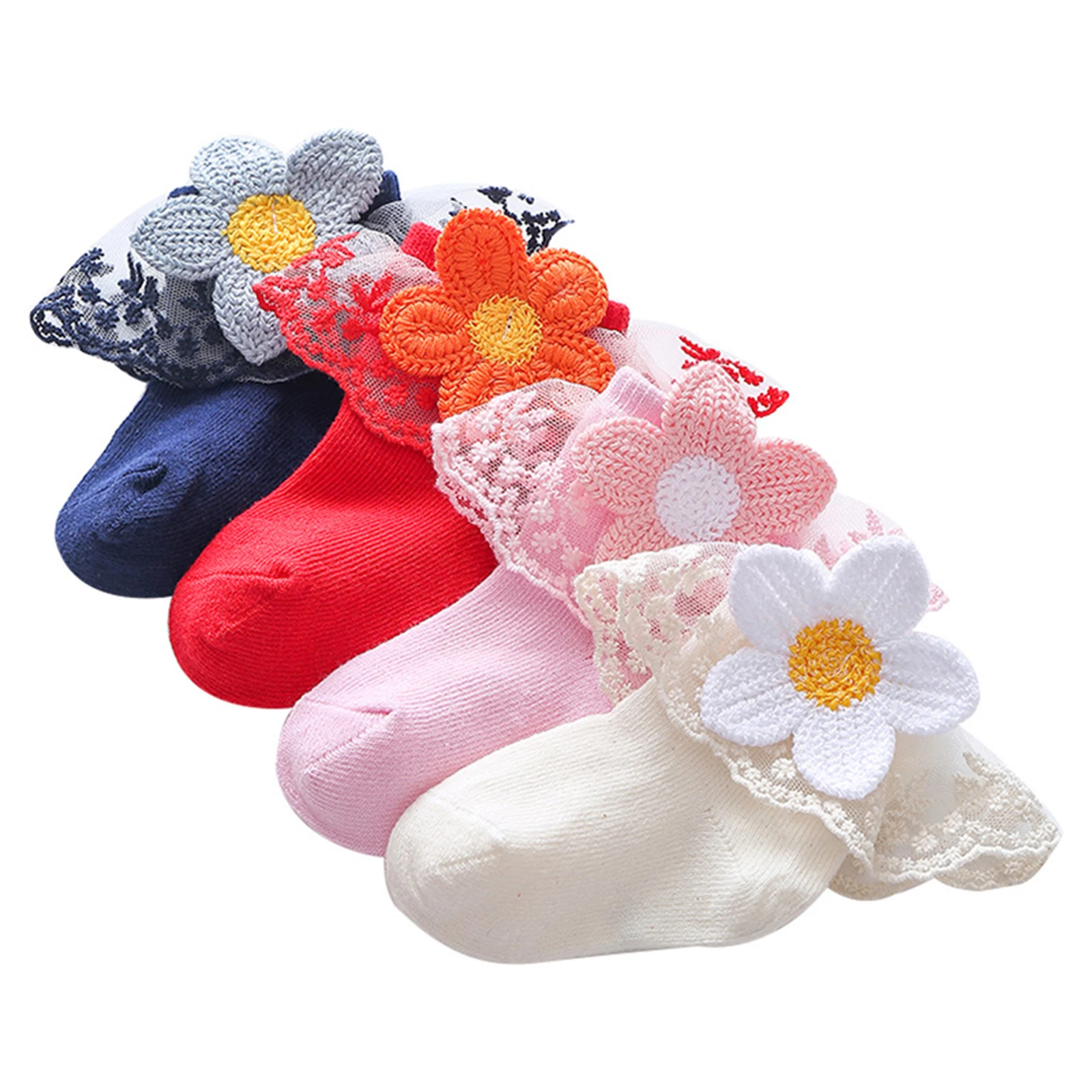 

Infant Baby Girls Ruffle Socks, Sweet Eyelet Frilly Lace Princess Ankle Socks with Sunflower Applique