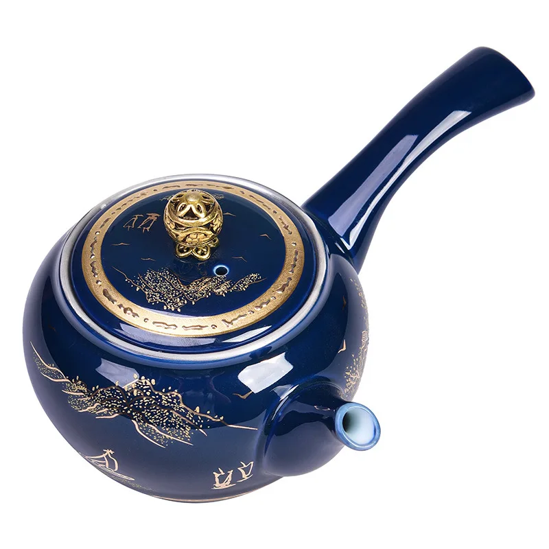

Hand Made Inner Wall Silver Gilded Teapot Dark Village Floating Teapot Filter Hole Jingdezhen Kung Fu Tea Inlaid With Silver Sid