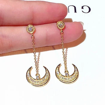 Luxury Elegant Shine Rhinestone Moon Earring for Women Feminia AAA Cubic Zirconia Drop Earrings Fine Jewelry Pendant Gift