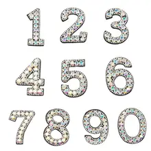 10Pcs DIY 0-9 Number Applique Glitter Rhinestone Embroidered Patches Sew Iron On