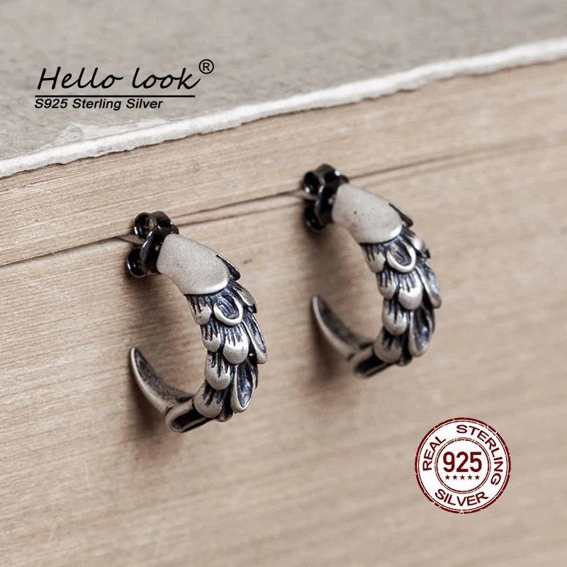 Hellook pendientes de plata de ley 925 con forma de garra de águila para arete con tuerca de pluma Punk, joyería gótica para Piercing de oreja de plata 925|Aretes| - AliExpress