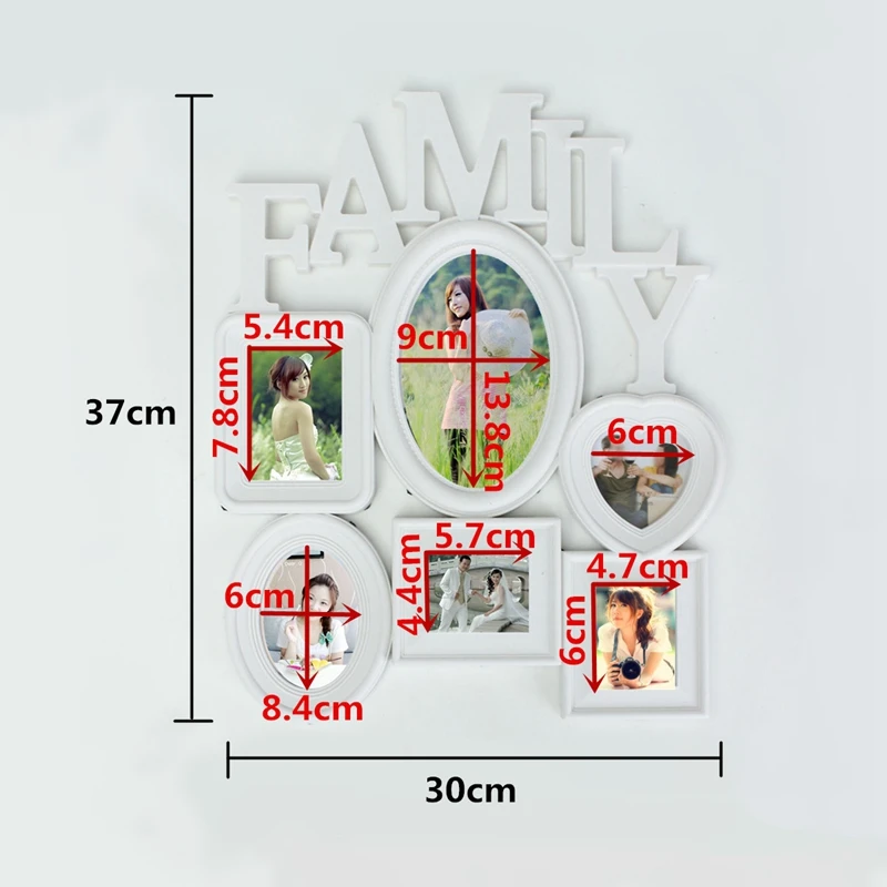 New-Family Photo Frame Wall Hanging 6 Multi-Sized Pictures Holder Display Home Decor Gift 30X37Cm Back Side with Pull Tabs