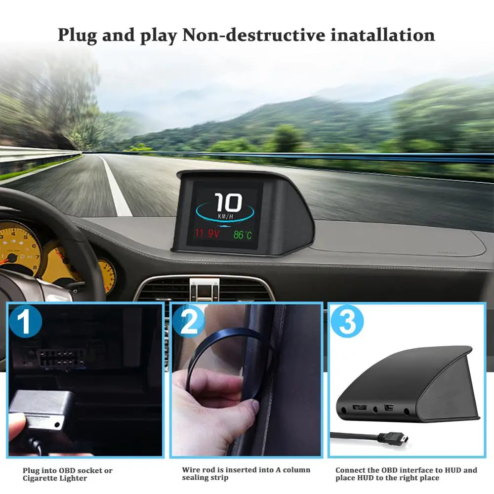 

HUD Head Up Display latest P10 2.2 Inch OBD2 Smart Digital Device fuel consumption functions option