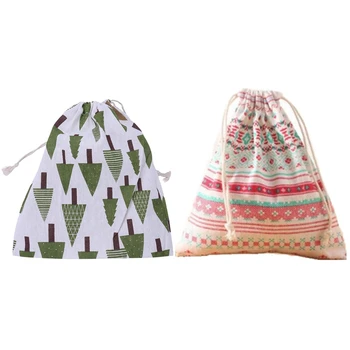 

2x Cotton Travel Drawstring Tote Storage Bag for Underwear Toy Storage Bag (Folk-Custom&Grove)L