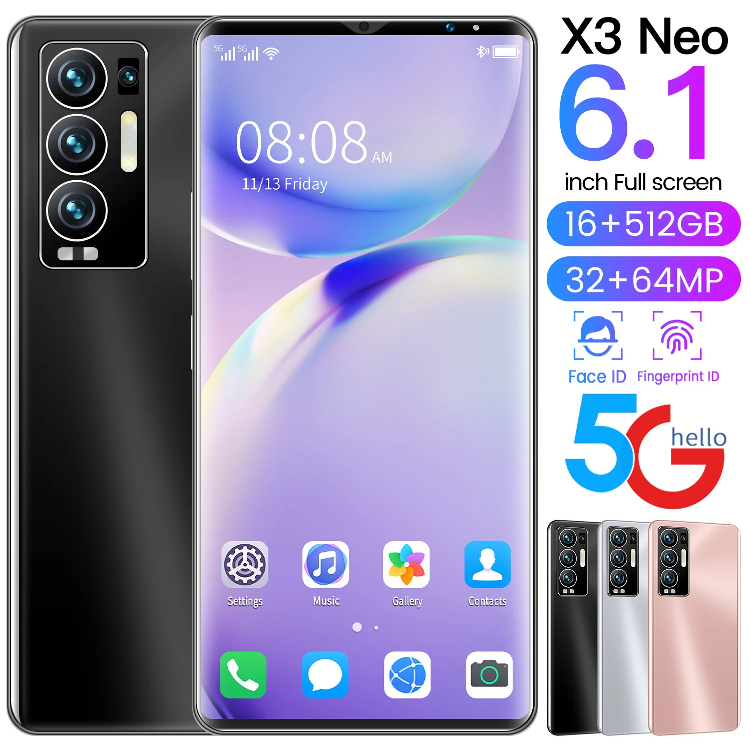 X3 NEO 6.1 Inch Smartphone 16+512GB Google Unlock MTK6889 Deca Core