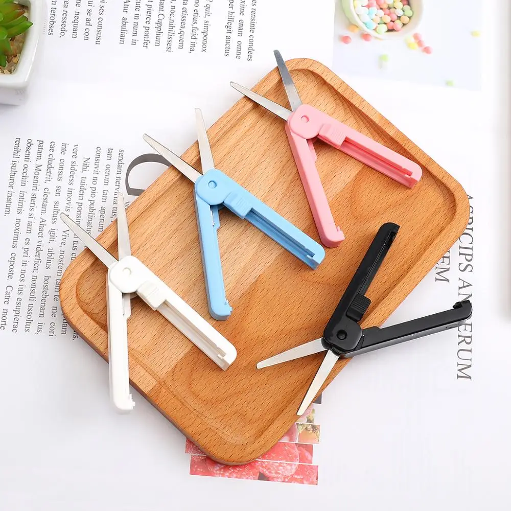 

creative Portable Telescopic scissors Pure color Simplicity paper-cutting folding safety scissors mini stationery scissors