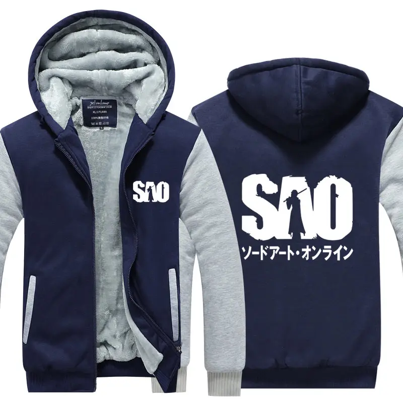 Sword Art Online SAO куртка с капюшоном, пальто, Зимние флисовые толстые теплые толстовки с длинным рукавом размера плюс - Цвет: Style 7