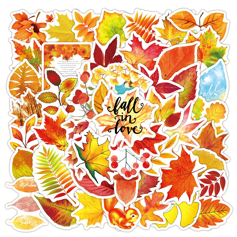 10/30/50PCS Autumn Leaves Maple Leaf Fall Graffiti Sticker Laptop Water Cup Waterproof Luggage Sticker Wholesale