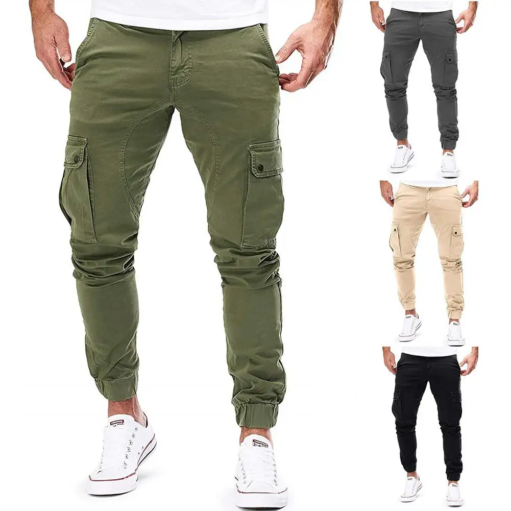 Мужские брюки с большими карманами, брюки-карго, мужские тканые повседневные брюки