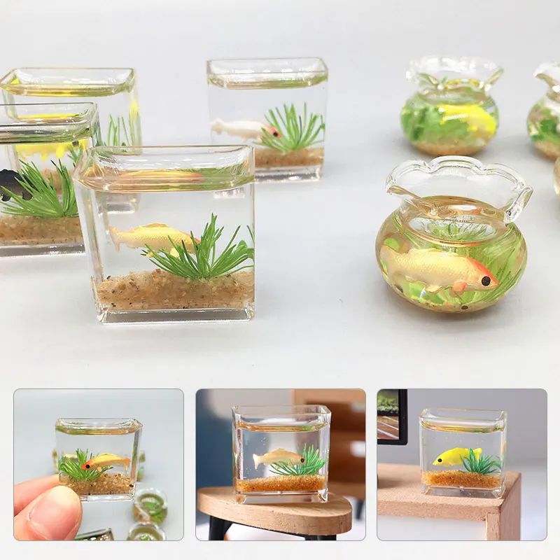 Dollhouse Miniature Glass Fish Tank Bowl Aquarium Doll House Home Ornament Toy Per Accessori Per La Casa Delle Bambole