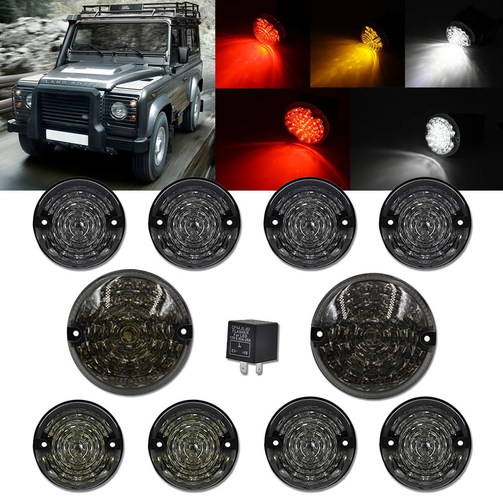 10pc Smoked Front+Rear Fog Lamp Reversing Light LED Defender Complete