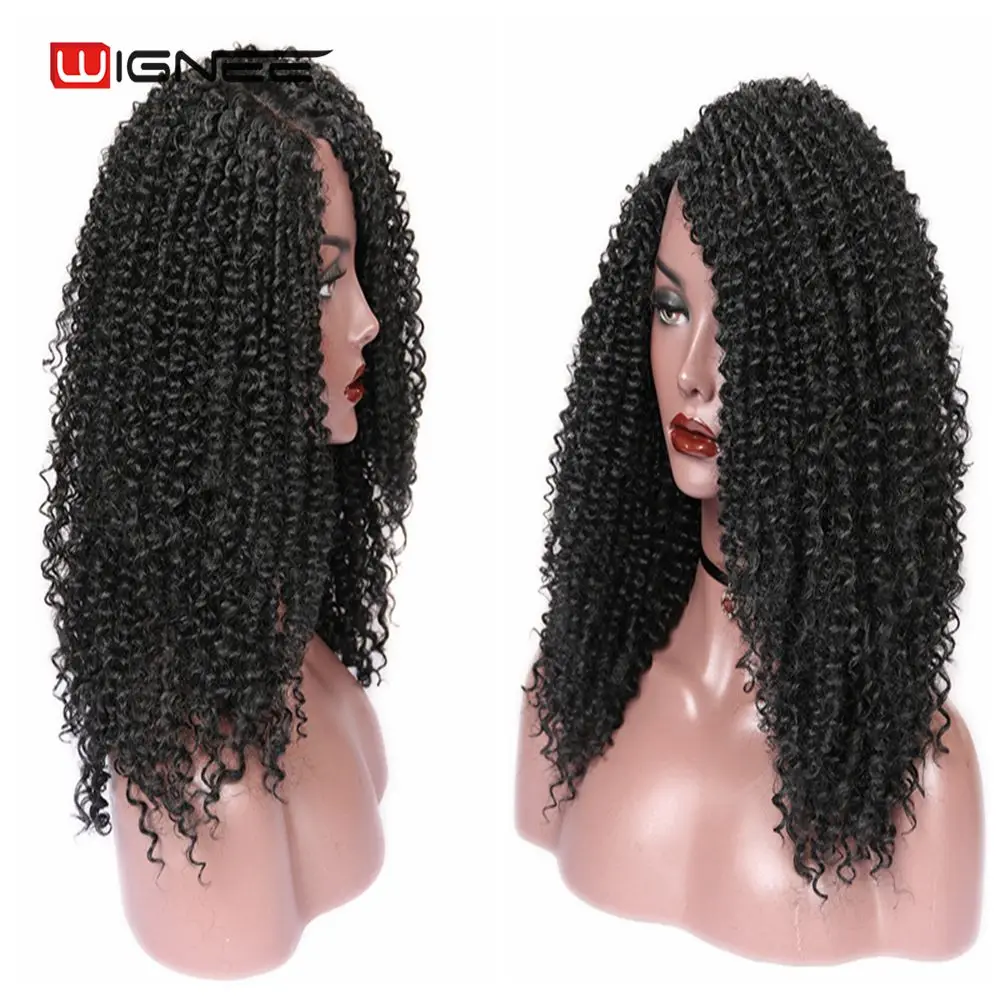 Wignee афро кудрявые волосы фронта шнурка синтетический парик для черных женщин боковая часть натуральный черный/коричневый кружева на каждый день волокна волос парики