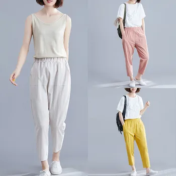 

Ankle-Length Harem Pants Women's Causal Solid Elastic Waist Little Feet Trousers pantalones de mujer talla grande elasticos #33