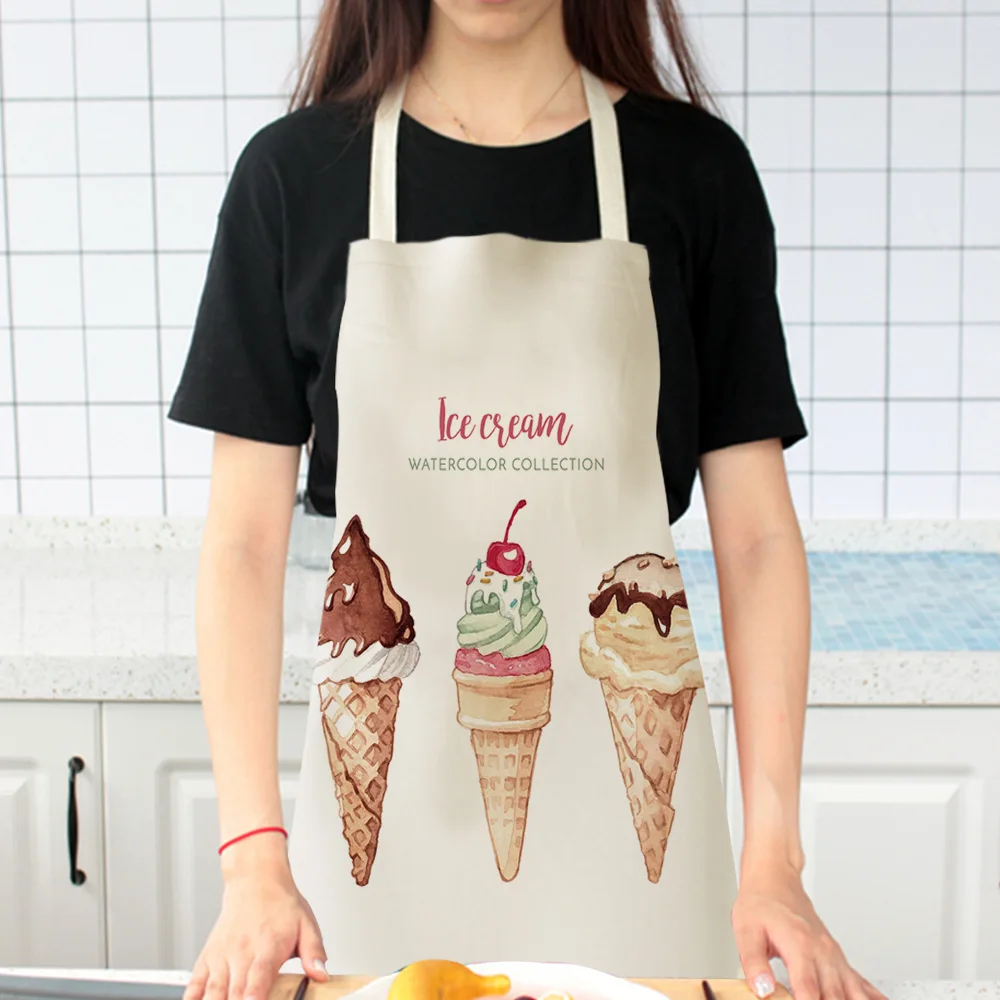 Sweet Donuts Kitchen Aprons for Women Cotton Linen Bibs Household Cleaning Pinafore Home Cooking Apron