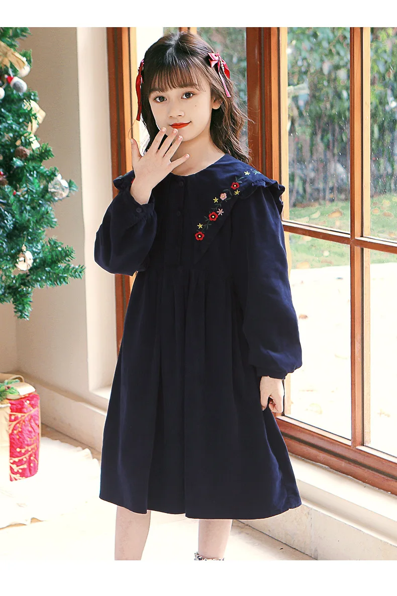 Kids Long Sleeve Autumn Dress Girl Casual Wear Embroidery Floral Elegant Dresses Kids Long Sleeve Autumn Dress Girl Casual Wear Embroidery Floral Elegant Dresses