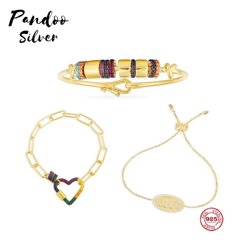 

Sterling Silver Jewelry,LOVE AMOUR Adjustable Bracelet ,Bangle With Multi-Color Sliding Rings,Chain Bracelet With Rainbow Heart