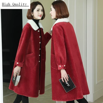 

Real Sheep Shearing Coat Female Natural Wool Jacket Women Winter Warm Clothes Mink Fur Collar Long Loose Overcoat LWL1377