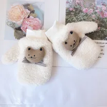 Зимние теплые варежки для маленьких мальчиков и девочек; перчатки с рисунком кота из мультфильма; Меховые бархатные Детские утепленные вязаные варежки; перчатки