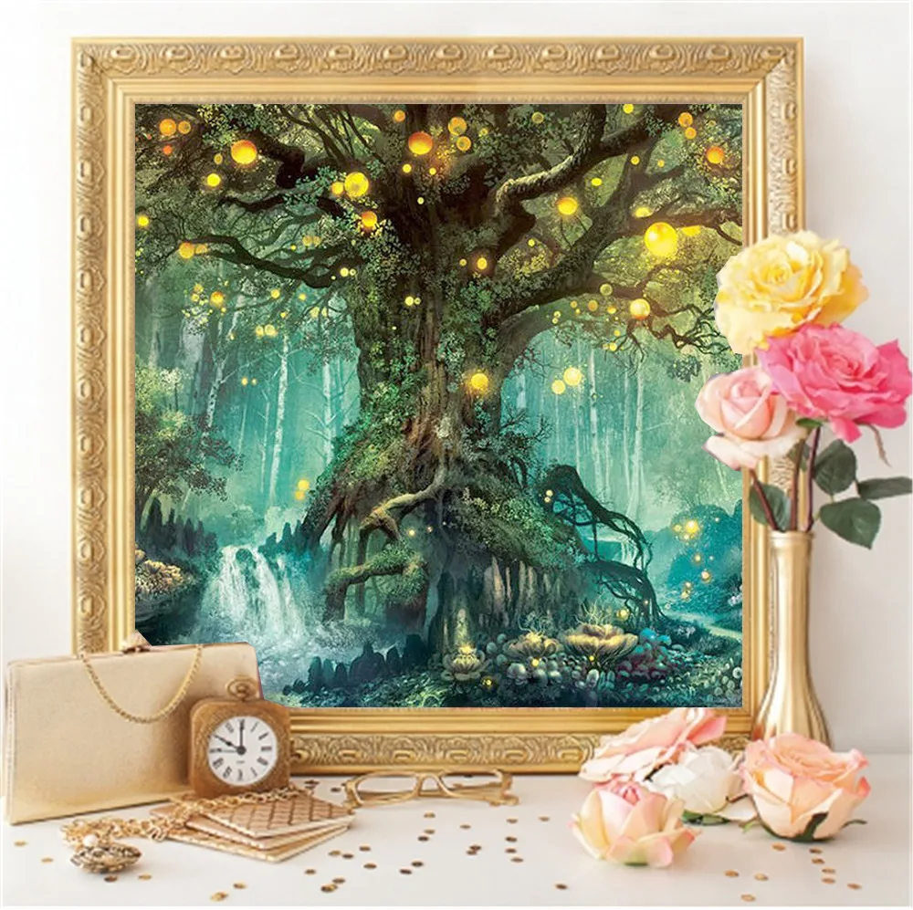 HUACAN Diamond Embroidery Landscape Diamond Painting Magic Tree Full Drill Square DIY Decoration Home Mosaic Dream