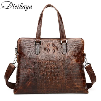 

2020 Men's briefcase bag men's genuine leather laptop bag men office bag for men's crocodile pattern A4 file briefcase handbag