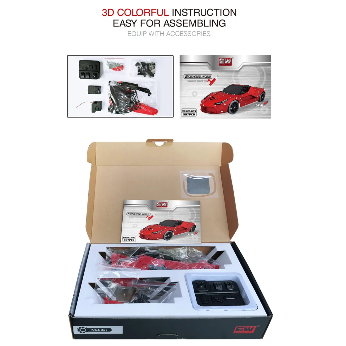 1:16 из нержавеющей стали RC спортивный автомобиль строительный блок DIY маленькая частица строительные наборы детские игрушки подарок