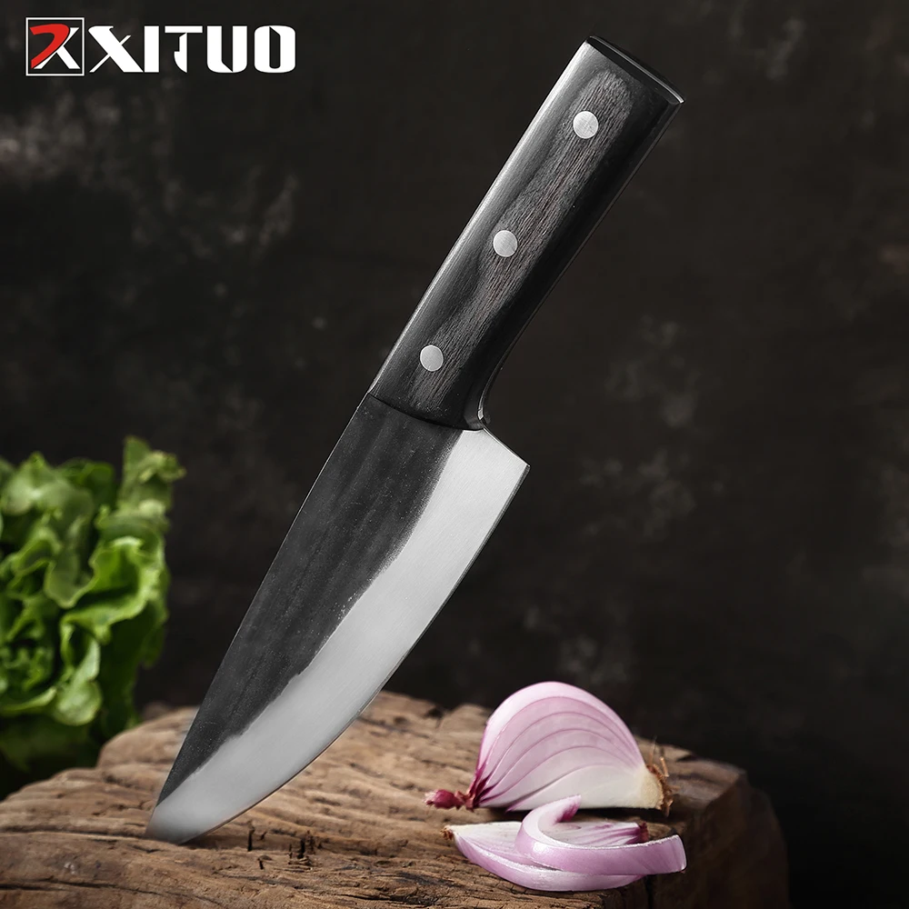 XITUO Hand Chef Knife Handmade Butcher Knives Tungsten Steel Clamp Steel  Cutter Salmon Meat Slicing knife kitchen Cooking Tool