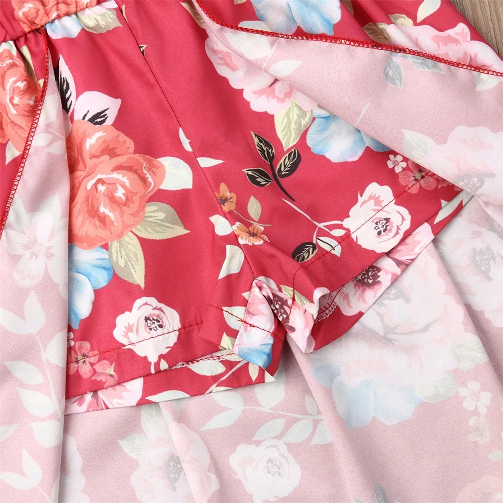Boho/Летний Детский комбинезон с цветочным рисунком для девочек, платье оборки, открытые плечи, комбинезон для девочек, одежда для девочек, комбинезон с цветком Hi