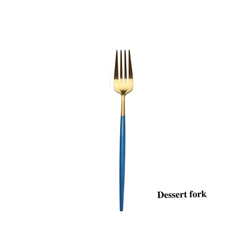 Dessert Fork 1 комплект посуды 304 из нержавеющей стали Синие золотые столовые приборы набор ножей для торта салат вилка набор столовые приборы Посуда Прямая - Цвет: Dessert Fork