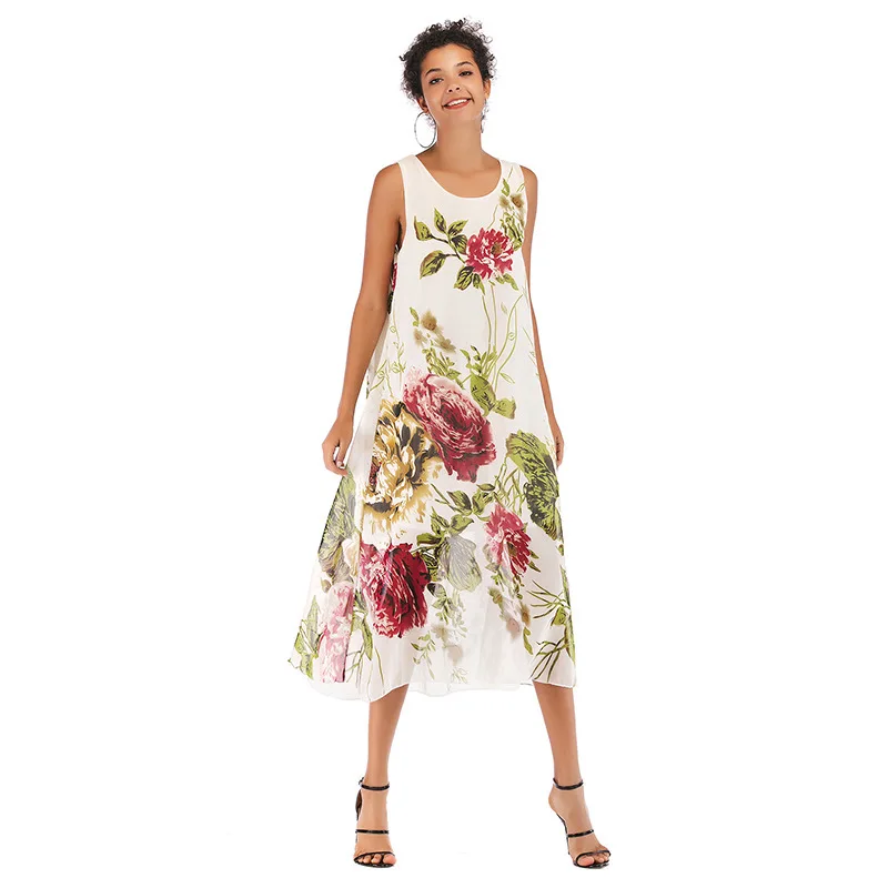 

Loose Party Dress 2020 Summer Floral V-neck Sleeveless Suspenders Women's Print Pattern Fashion Wild