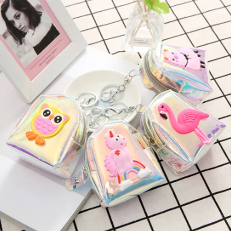 Laser Flamingo Unicorn Women Coin Purses Ladies Wallets Clear Pvc Candy Money Package Small Tranaparent Pouch Girls