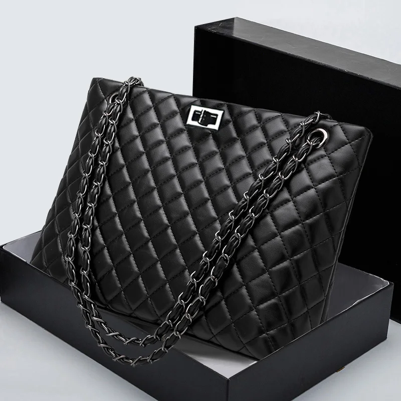 2018 Luxury Brand Women Plaid Bags Large Tote Bag Female Handbags Designer Black Leather Big Crossbody Chain Messenger Bag Girl (3)