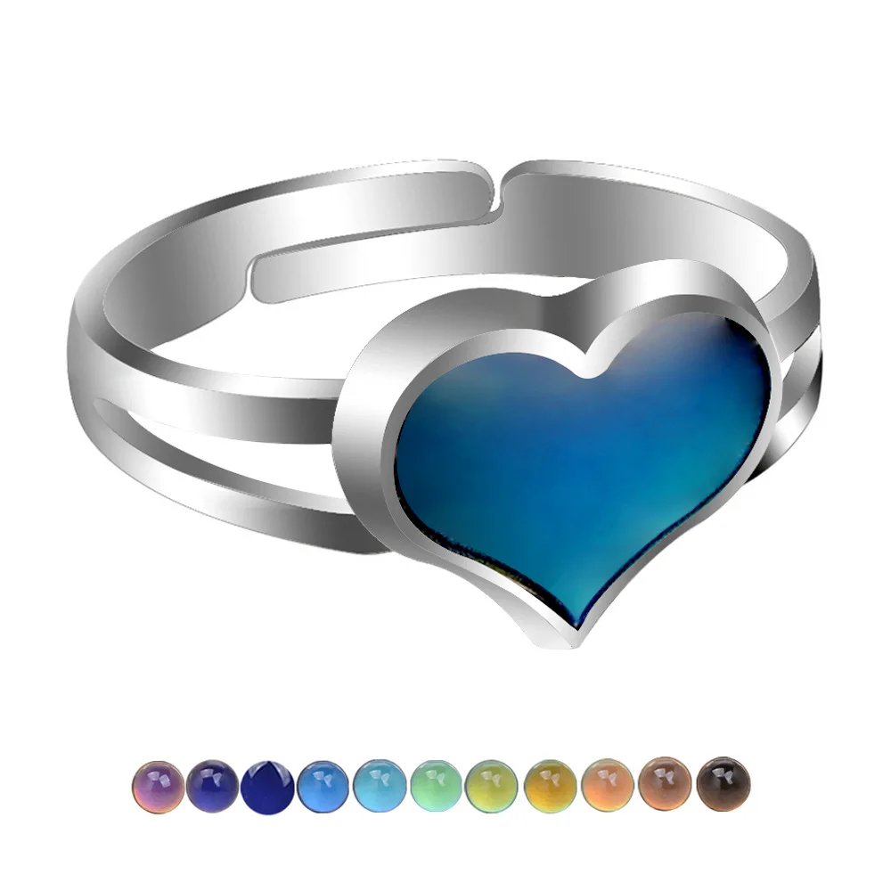 JUCHAO Women Fashion Sweet Little Peach Heart Feeling Warm Mood Color Changing Ring Opening Adjustable Magic Strange Jewelry for opening ring adjustable rings color change ring finger ring