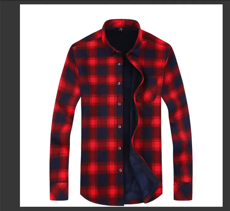 Мужская клетчатая рубашка с длинными рукавами 2019 осень и зима утепленная плюс бархатная теплая Модная Толстая Повседневная рубашка/Плюс