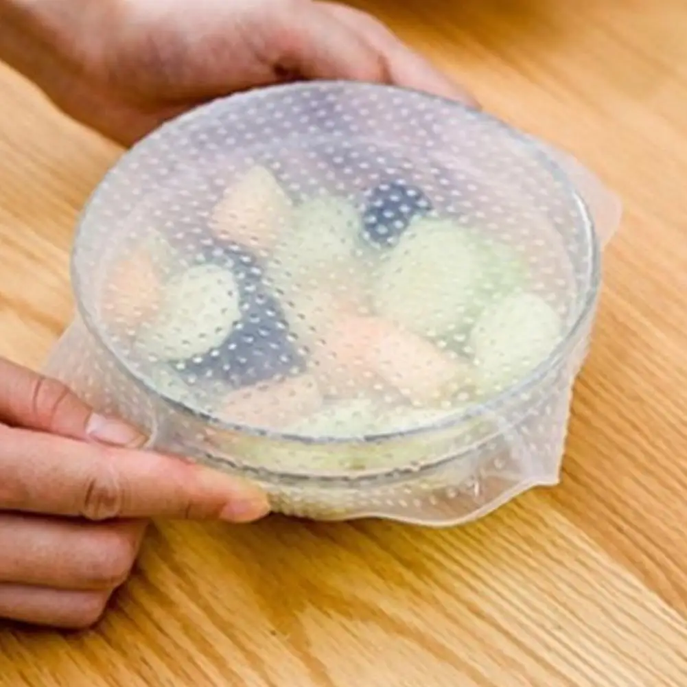 

4Pcs/set Reusable Silicone Wrap Seal Food Fresh Keeping Wrap Lid Cover Stretch Vacuum Food Wrap Bowl Cover Home Kitchen Gadgets