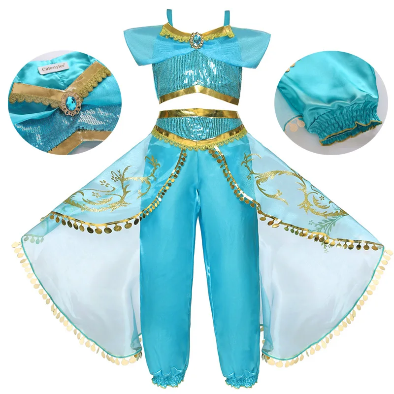Платье Цвета жасмин для девочек, одежда для маленьких девочек, детский маскарадный костюм, Aladdin's lamp roupa infantil, Детский карнавальный костюм