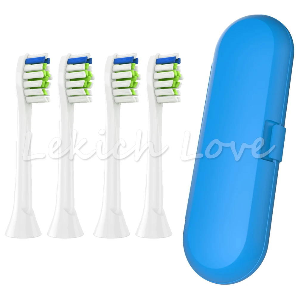 4 шт Насадки для зубных щеток с защитными крышками для Philips Sonicare насадки для щеток подходят для 2 серий 3 серий Gum Health DiamondClean - Цвет: 4Pcs with Blue Case