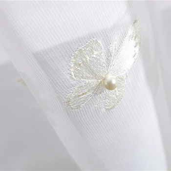

White Embroidered Pearl with Butterfly Tulle Curtains for Living Room Window Screening Mesh Sheer Bedroom Window Drape WP224#30