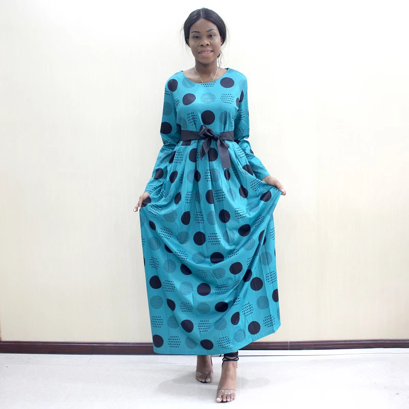 Новые поступления модные дизайнерские африканские Дашики в зеленый горошек с длинным рукавом тонкие элегантные вечерние платья для женщин