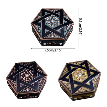 

Small Size Vintage Jewelry Box Hexagram Ring Box Necklace Storage Casket 91AD