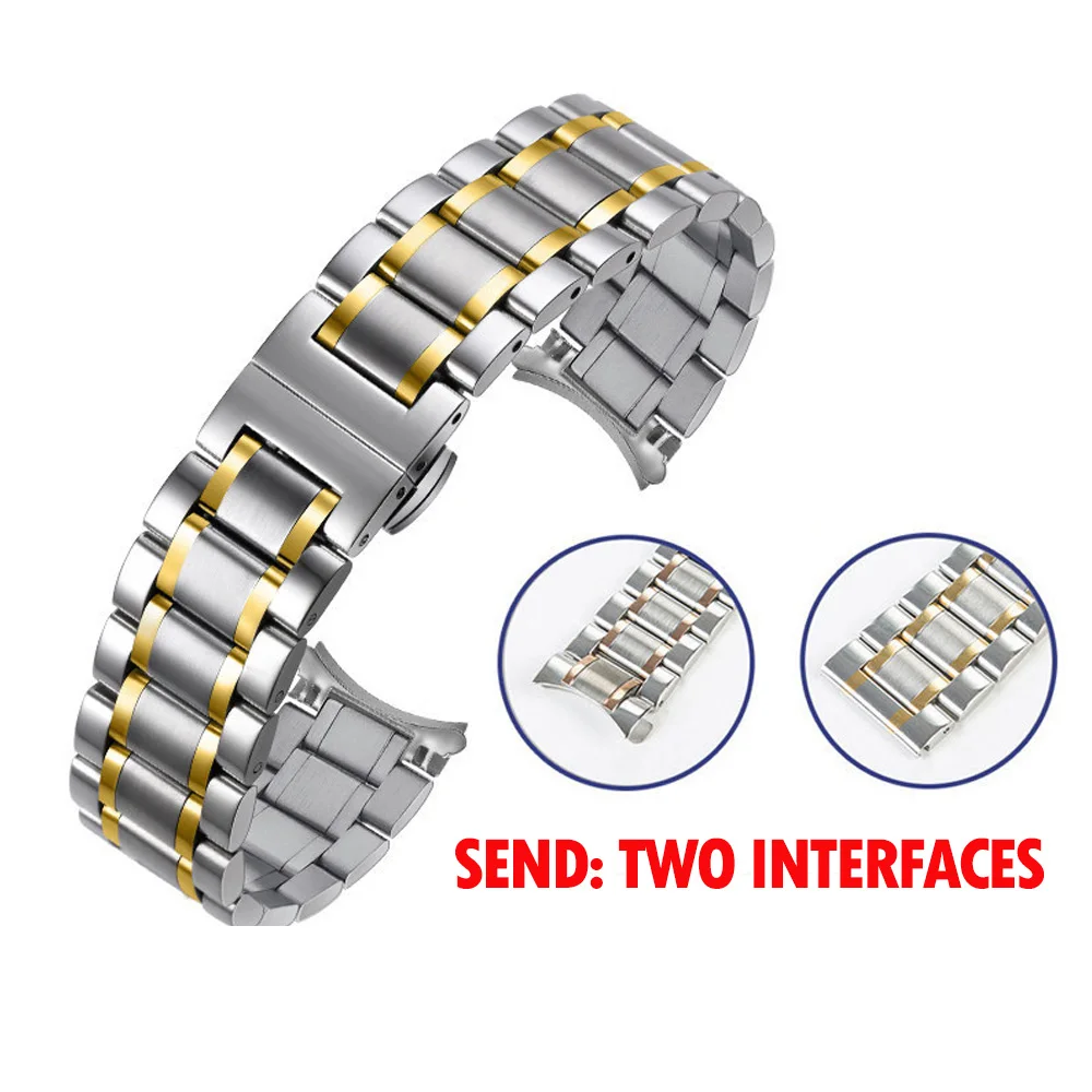 Universal Stainless Steel Watchband 18mm 20mm 22mm 24mm Bracelet Women/Men's Wrist Strap Suitable for Tissot Watch Band Watch - Цвет ремешка: Silver with gold