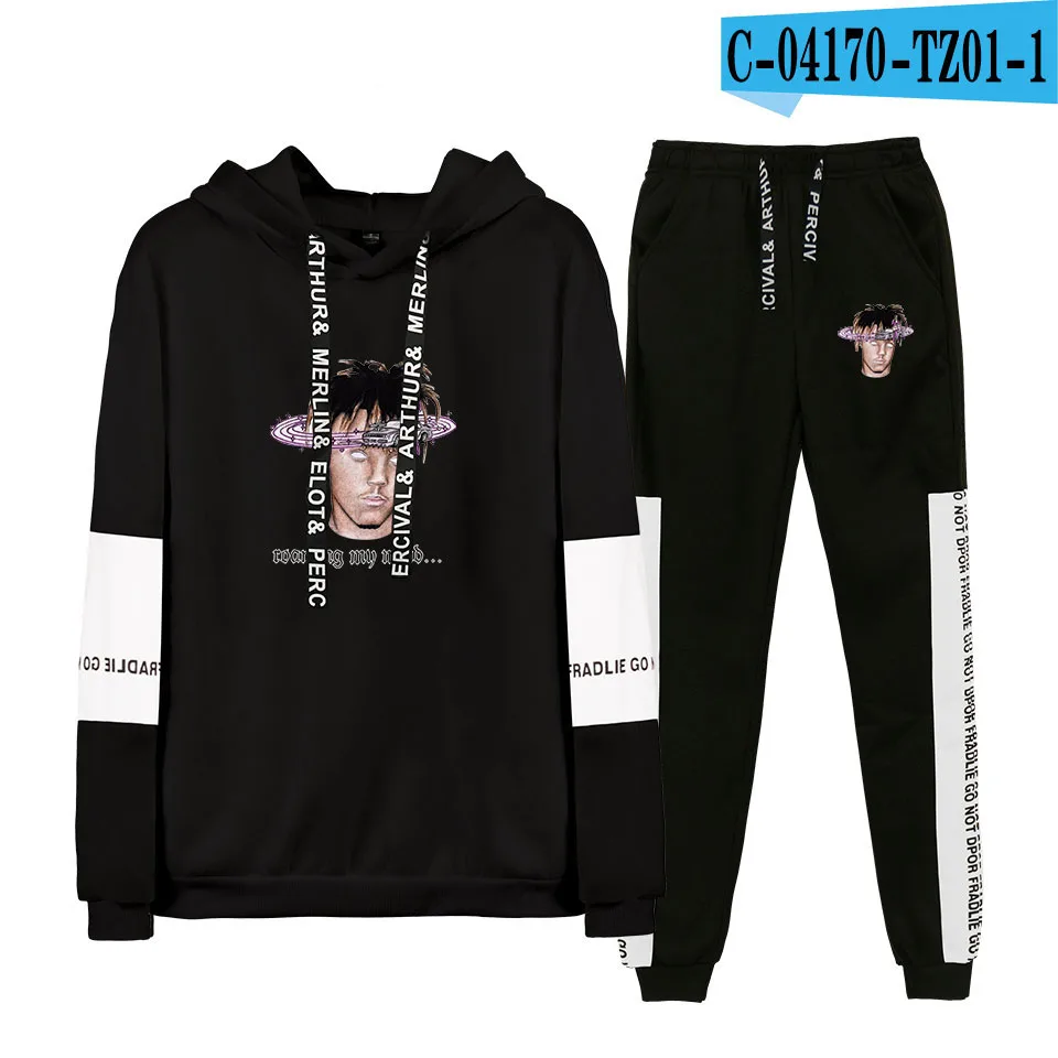 Juce Wrld Толстовка 2 шт. наборы спортивный костюм пара одежда осень зима Juce Wrld толстовки Толстовка+ шнурок брюки для бега - Цвет: black