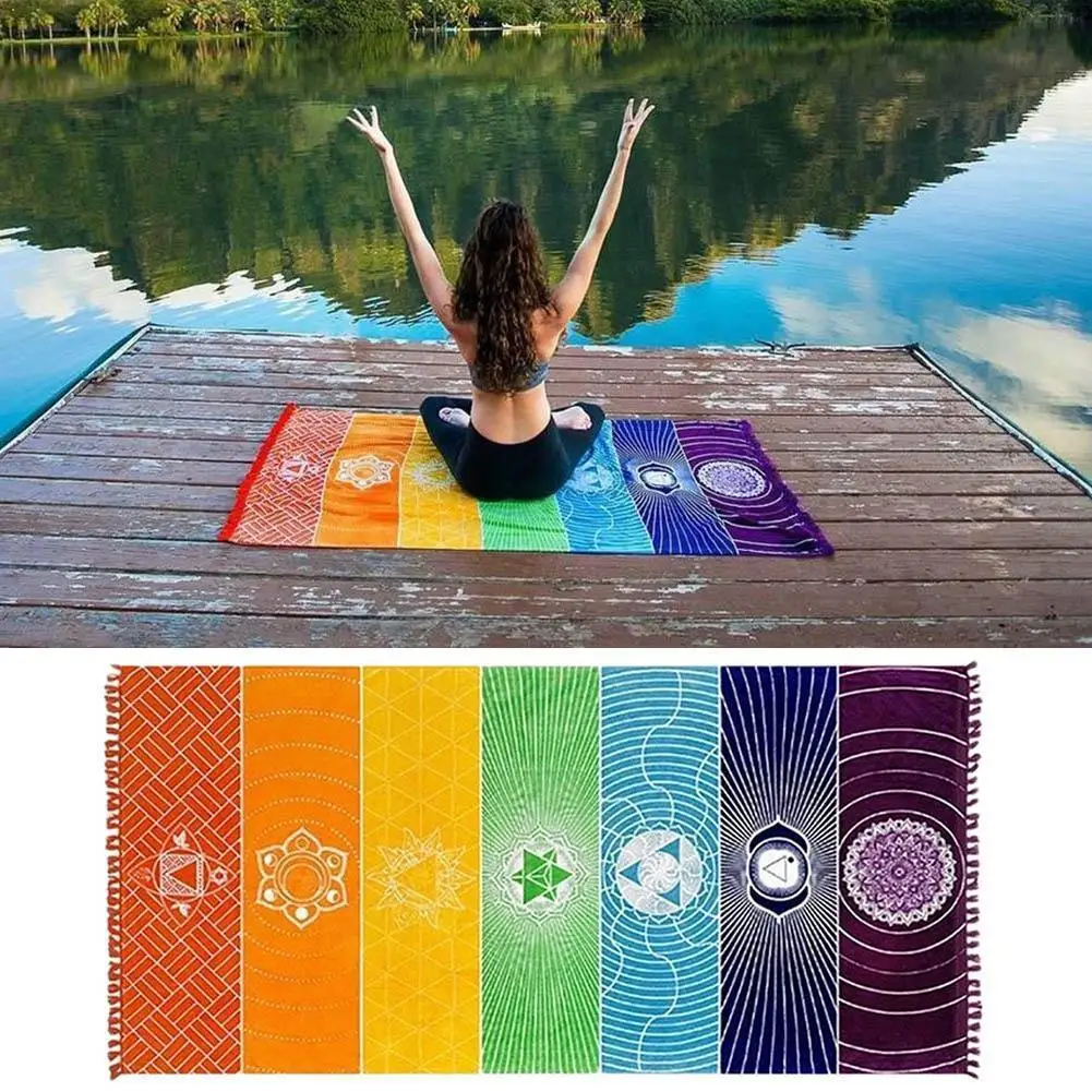 Wall Hanging macrame India Mandala Blanket Polyester 7 Yoga Mat Travel Chakra Colored Stripes Tapestry 2020 Beach Rainbow D9A4 | Дом и сад